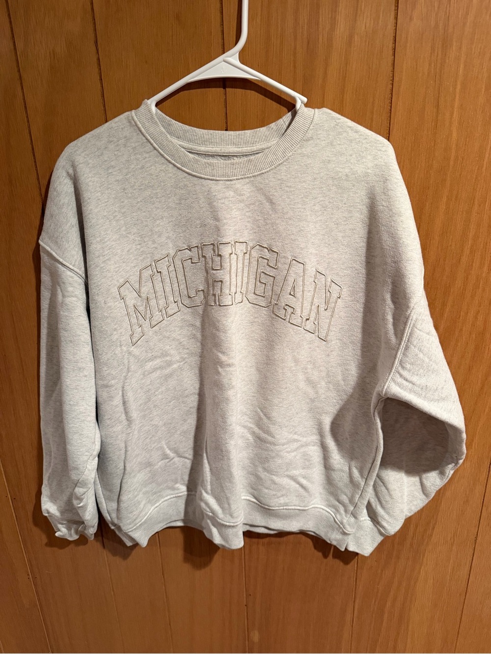 State of Mind Light Gray "MICHIGAN" Embroidered Crewneck Sweatshirt